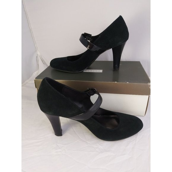 Merona Shoes - Merona Marylynn Black Suede Pumps Heels Strap Size 8